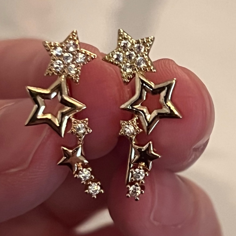 Gold Diamond Star Ear Climbers